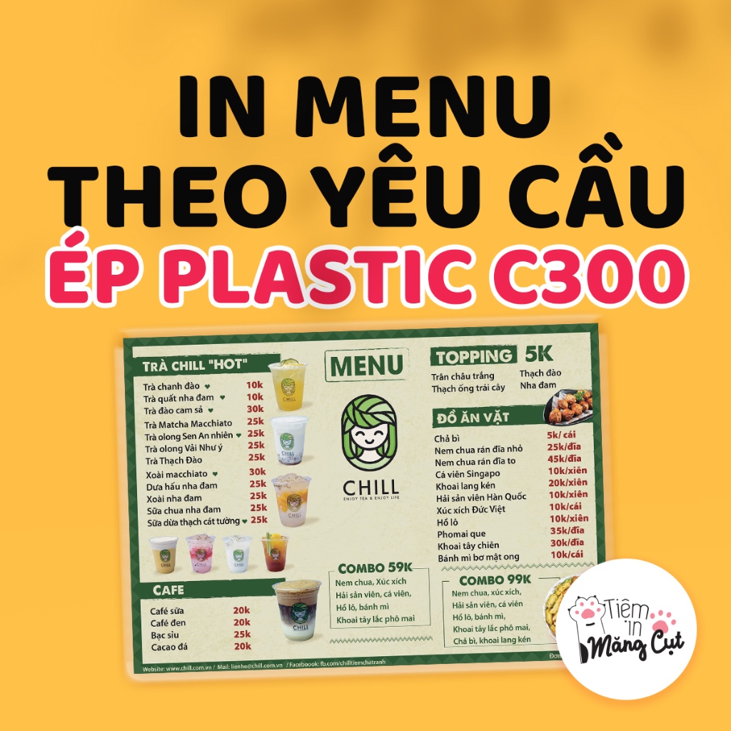 [ĐỌC KỸ TRƯỚC KHI ĐẶT] In Menu Dày C300 Ép Nhựa Plastic Theo Yêu Cầu