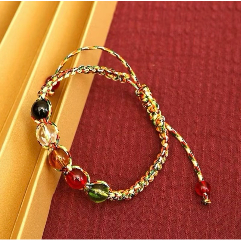 [Tặng Mèo Thần Tài] Vòng Tay Chỉ Ngũ Sắc 5 Đá Phong Thuỷ Bình An - May Mắn