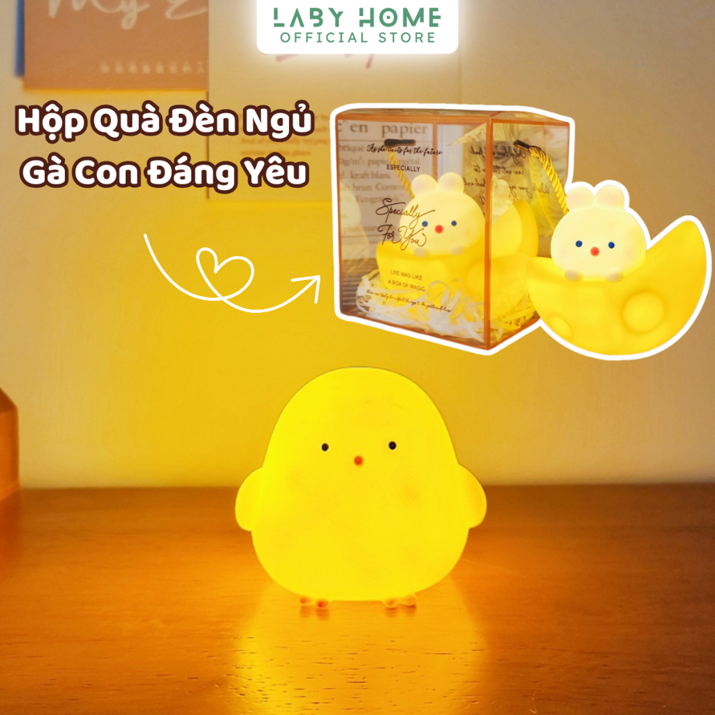 Đèn Ngủ LED Gà Con Mini Không Dây Decor Phòng Siêu Dễ Thương, Nhân Vật Hoạt Hình Phát Sáng LABY HOME