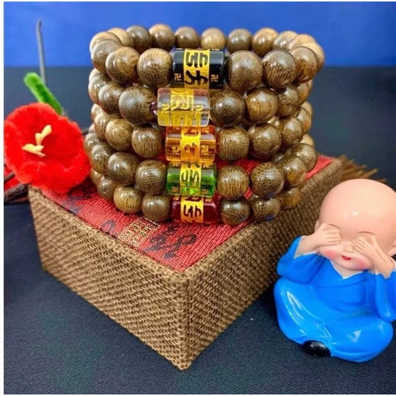 Vòng trầm đơn mix Lu thống - kèm hộp gấm tặng rùa vàng may mắn