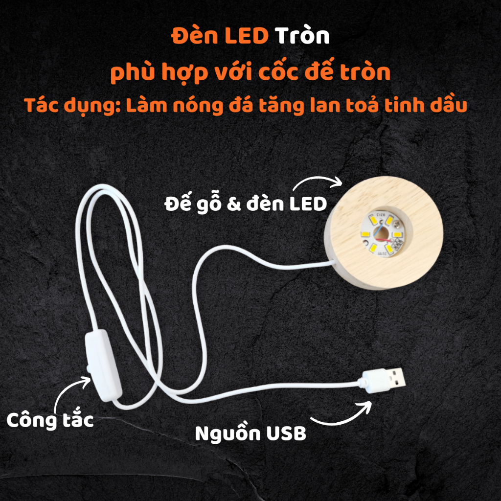 Giá Đỡ Gỗ Tròn Vuông Phát Sáng, Đèn LED Đế Gỗ 6cm/8cm Trang Trí Cốc Pha Lê Có Công Tắc Nguồn USB