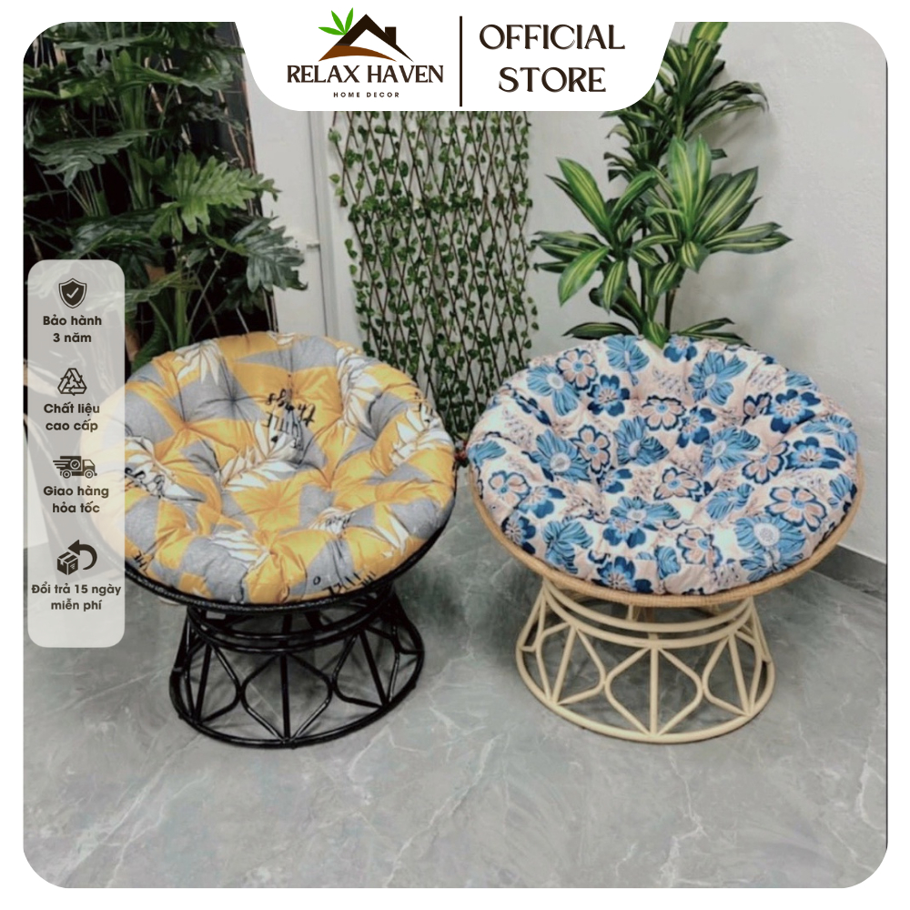 Ghế lười thư giãn papasan xoay giả mây lõi thép cao cấp - Decor phòng khách nằm thư giãn xem tivi/RELAX HAVEN HCM