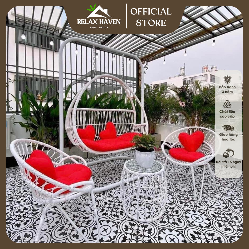 Bộ Bàn Ghế Ban Công Sân Vườn Song Mây Chất Liệu Nhựa Giả Mây Cao Cấp Trang Trí Phòng Khách, Ban Công/ RELAX HAVEN