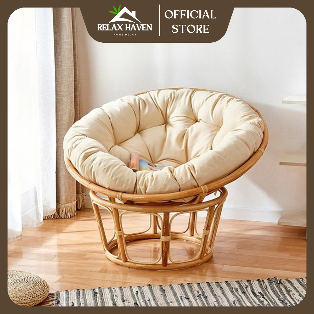 Ghế Lười Thư Giãn Papasan 1M2 Mây Tự Nhiên - Trang Trí Phòng Khách, Nằm Thư Giãn Phòng Ngủ, Đọc Sách - Relax Haven HCM