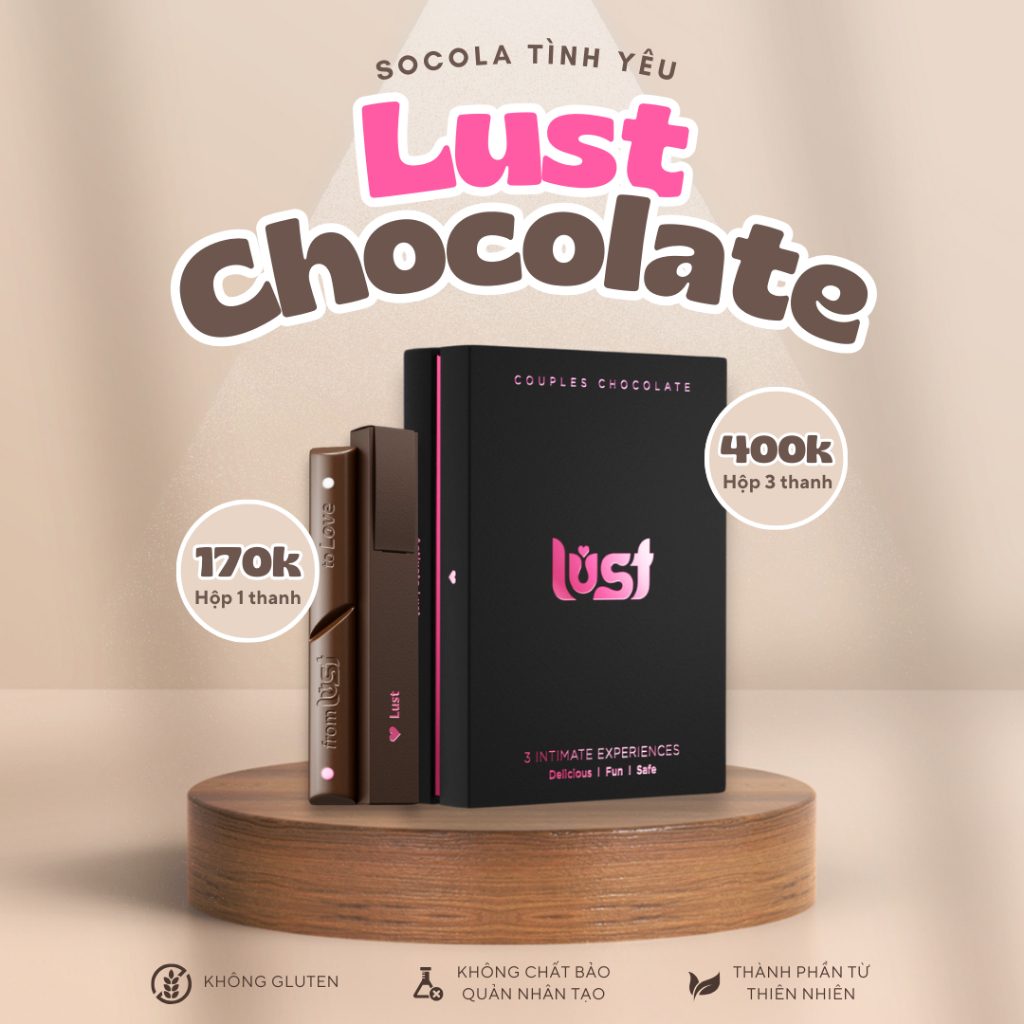 Socola tình yêu Lust Chocolate, kết hợp thảo mộc cổ truyền nâng cấp trải nghiệm yêu (Hộp 3 thanh)