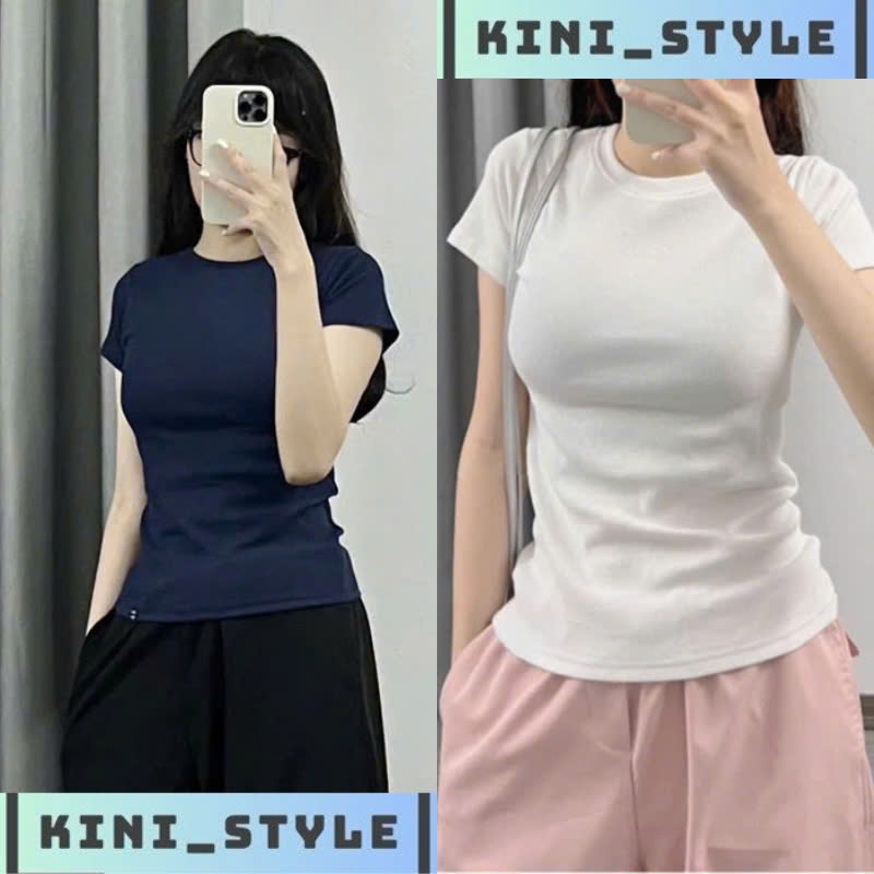 Áo thun trơn form ôm - áo baby tee ôm body chất liệu thun gân co giãn 4 chiều kini_style.