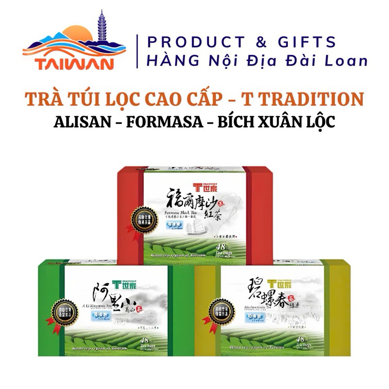 [T - TRADITION]Trà túi lọc ôlong, trà đen, trà xanh cao cấp từ ALISAN - ĐÀI LOAN 48 gói/ Hộp