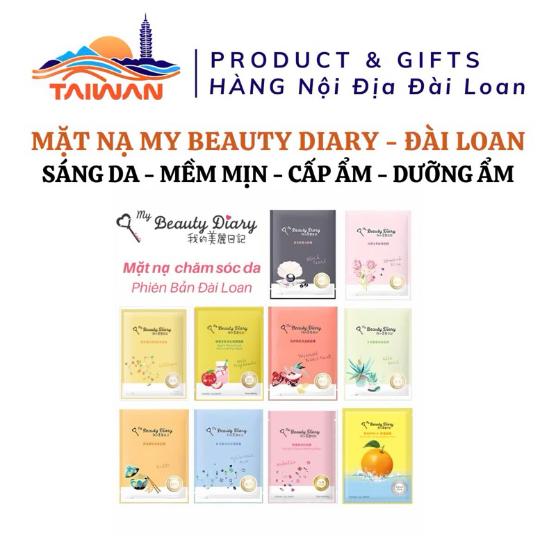 [My Beauty Diary] Combo 10 miếng mặt nạ giấy trắng da, cấp ẩm, phục hồi Đài Loan các loại