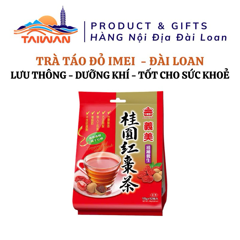 [IMEI - Đài Loan] Trà táo đỏ long nhãn hoà tan đẹp da, dưỡng khí 12 gói / Túi