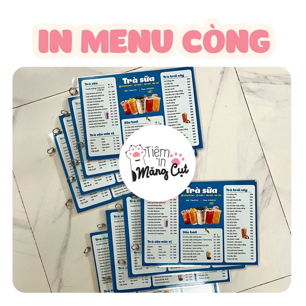 [Khách Gửi File Thiết Kế] In Menu A4 Còng Ép Nhựa Theo Yêu Cầu