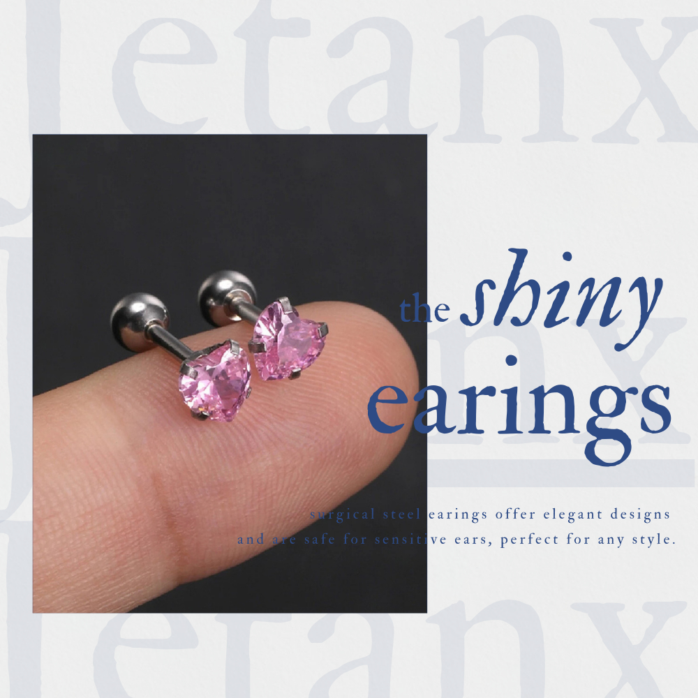 KHUYÊN TAI ĐÁ TRÁI TIM HỒNG THÉP Y TẾ KHÔNG RỈ 316-L [1 chiếc]