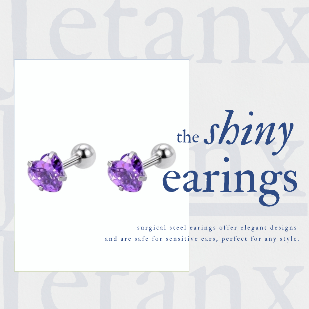 KHUYÊN TAI ĐÁ TRÁI TIM TÍM THÉP Y TẾ KHÔNG RỈ 316-L [1 chiếc]