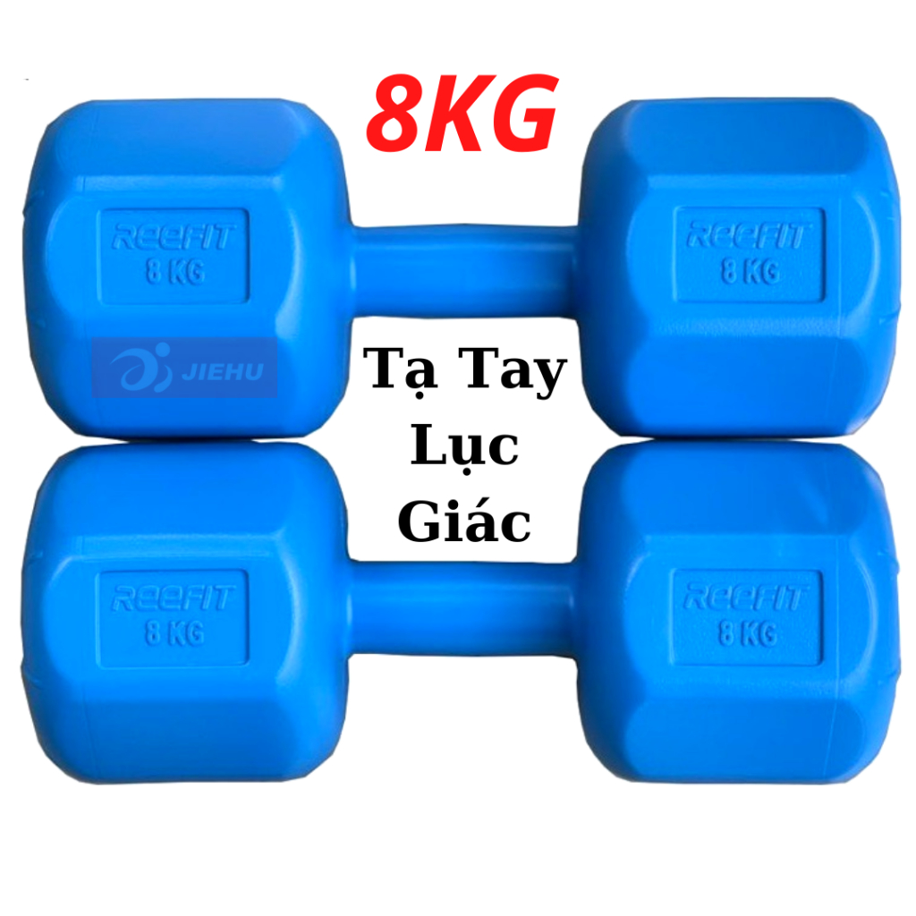 Tạ tay 8kg lục giác đúc đặc ruột vỏ bọc nhựa siêu bền dùng cho tập gym tại nhà giá rẻ - JIEHU SPORT
