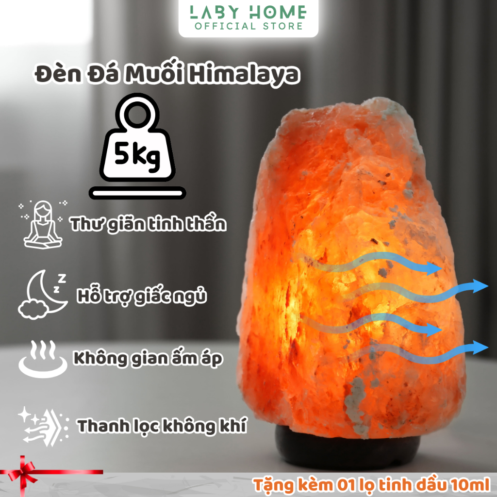 [5kg] Đèn Đá Muối Himalaya Tự Nhiên - Thanh Lọc Không Khí, Giảm Căng Thẳng, Tạo Không Gian Thư Giãn