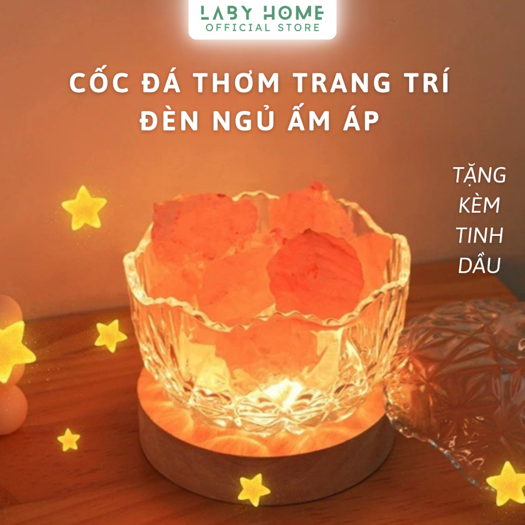 Cốc Đá Khuếch Tán Tinh Dầu Tự Nhiên Kiêm Đèn Ngủ - Thư Giãn, Thanh Lọc Không Khí, Đèn Trang Trí