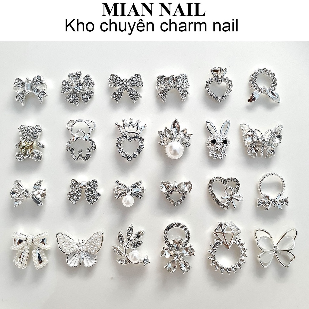 [Màu Bạc][Giá 1 viên] Charm nail đính móng trang trí móng tay nghệ thuật bằng hợp kim các mẫu xu hướ