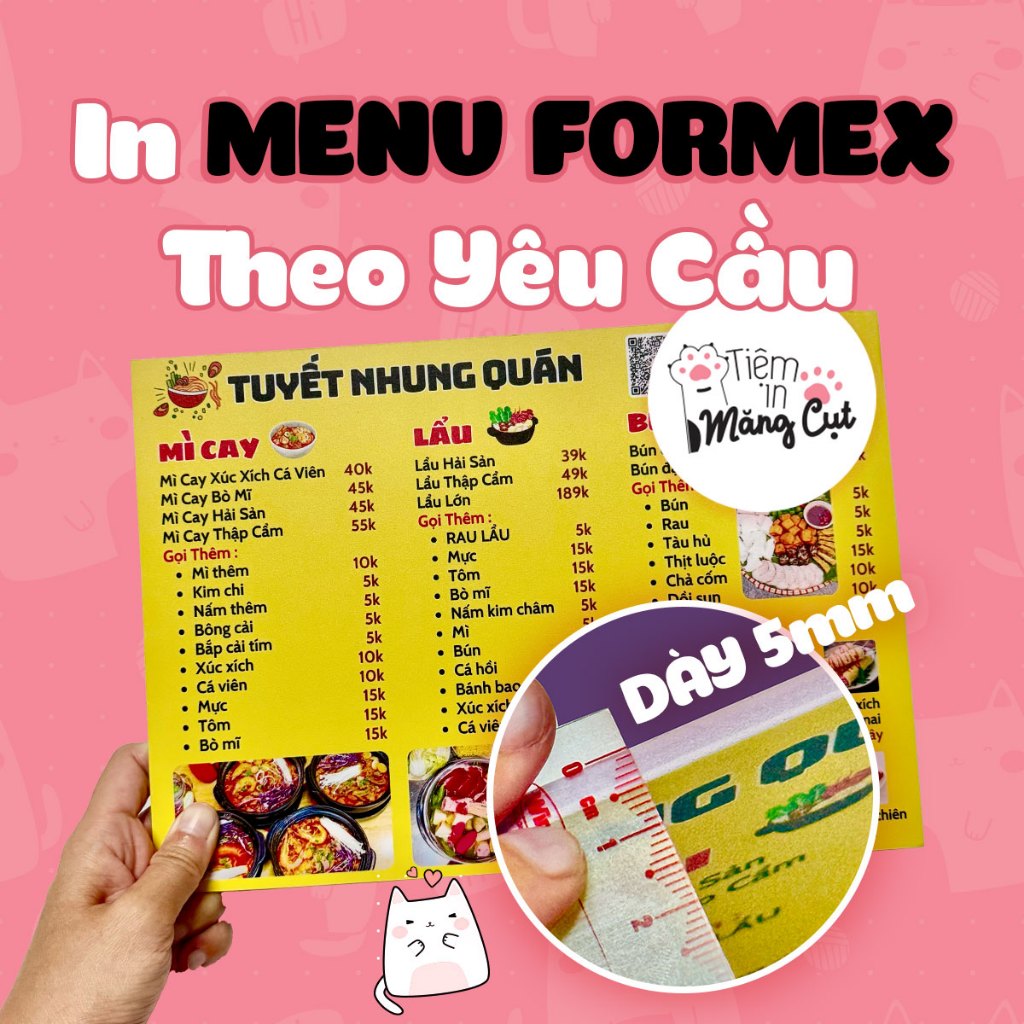 [Khách gửi file in] In Menu Formex Dày 5mm Theo Yêu Cầu, Chống Nước, Bền Lâu