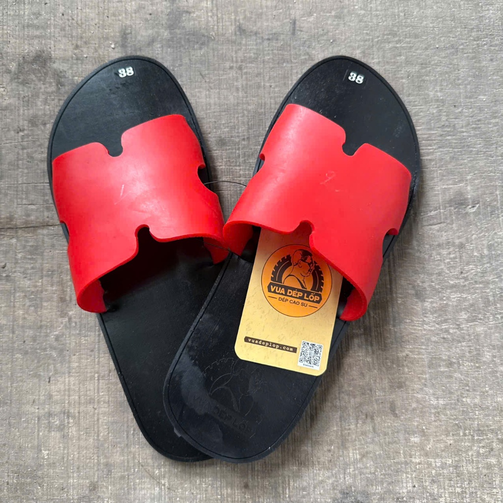 Dép cao su kiểu dép lê chữ H quai đỏ thương hiệu Vua Dép Lốp trẻ trung tiện dụng siêu bền, bảo hành