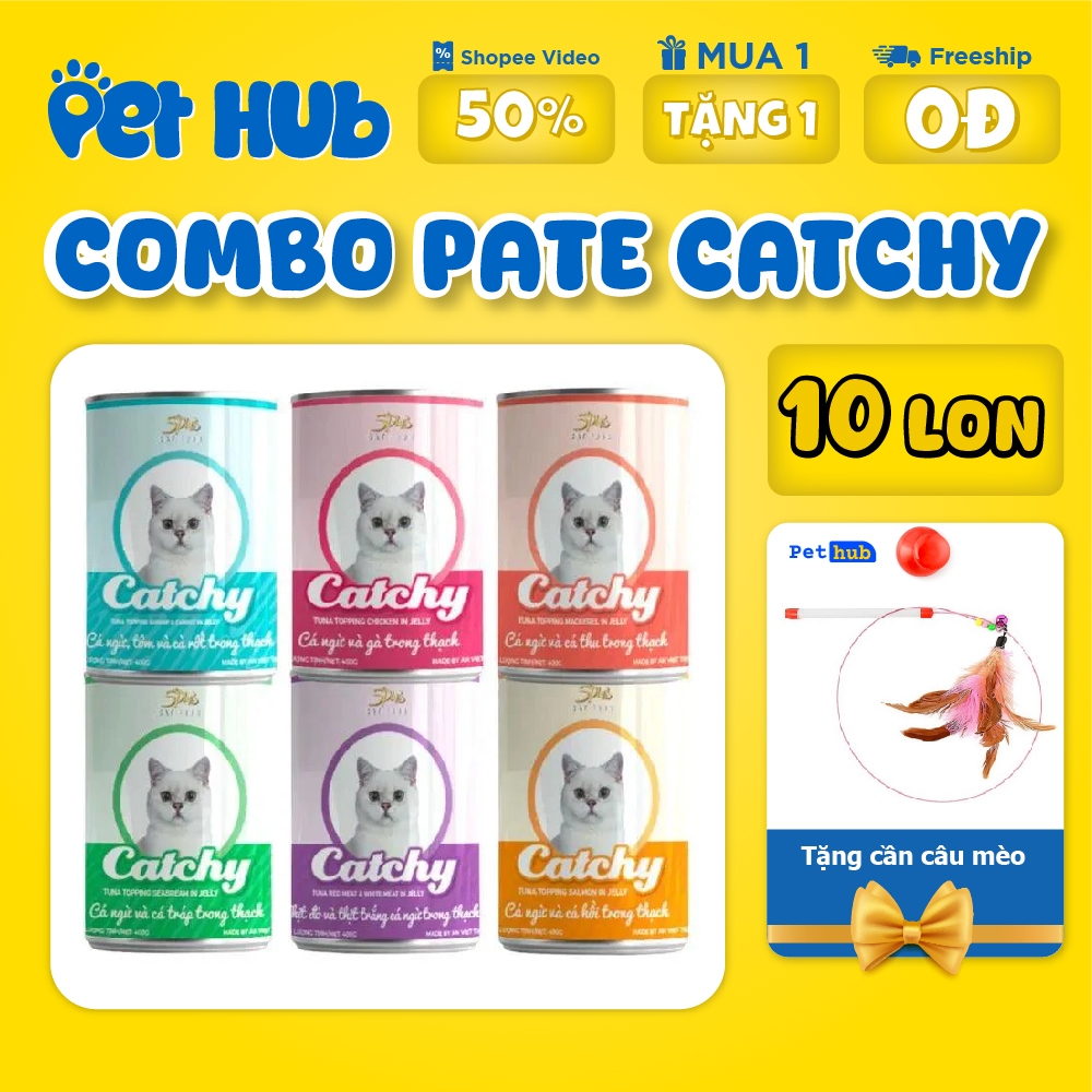 COMBO 12 & 6 Lon Pate Catchy Hộp 400g Cho Mèo Mọi Lứa Tuổi Đủ 13 vị - PET HUB