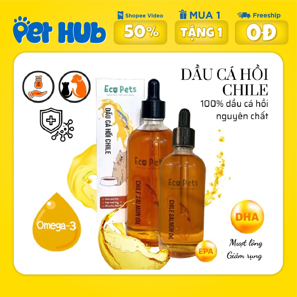 Dầu Cá Hồi CHILE Ecopets 100ml – Bí Quyết Sức Khoẻ, Giảm Rụng & Đẹp Lông Cho Chó Mèo