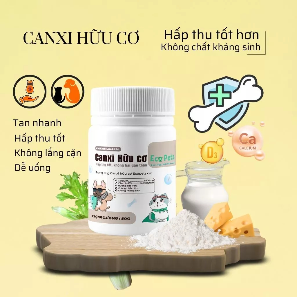 Hũ Canxi Hữu Cơ Ecopets tan nhanh hấp thụ tốt tăng miễn dịch cho chó mèo