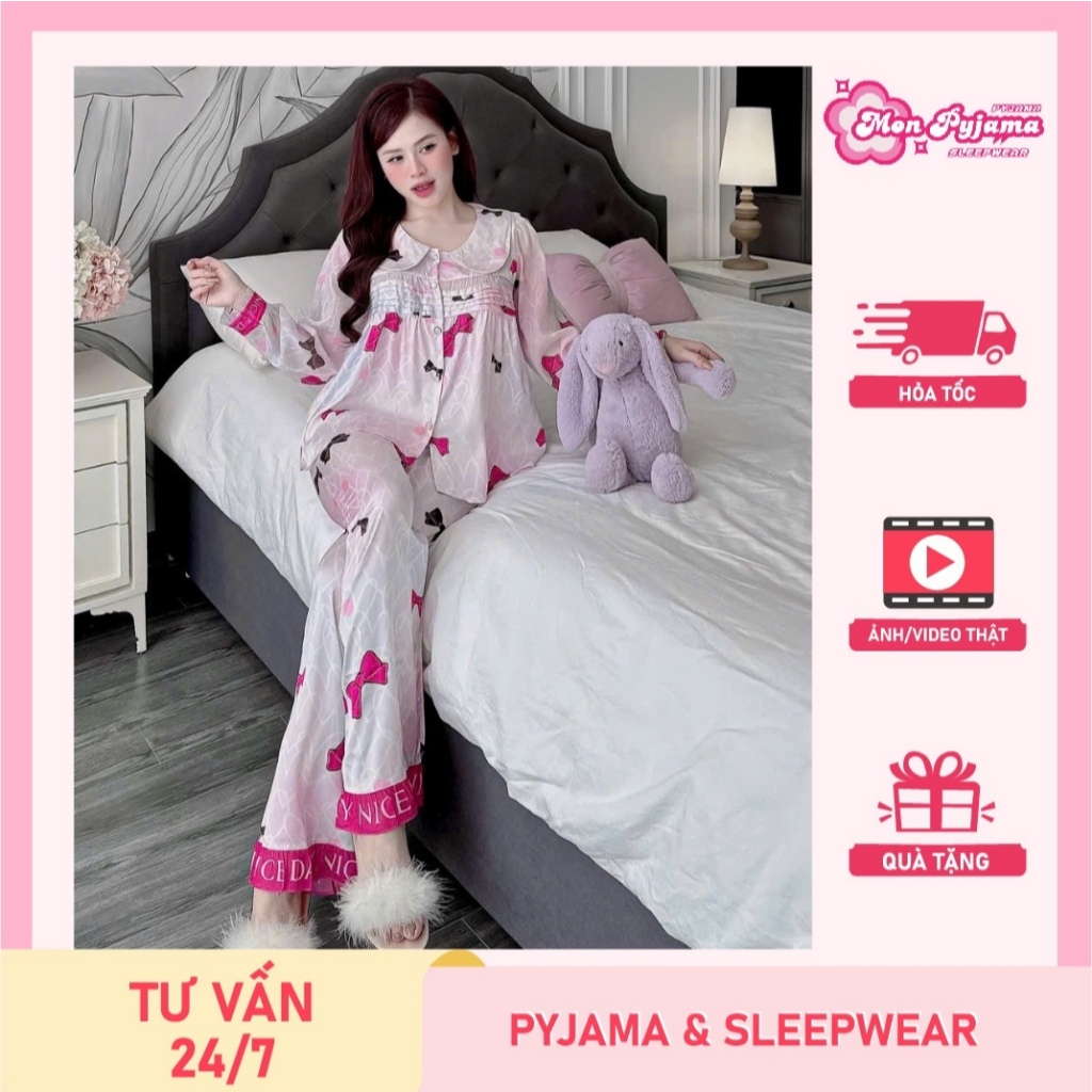 Đồ ngủ lụa latin cao cấp,đồ bộ mặc nhà nữ dễ thương,pijama tiểu thư dài mát nhiều họa tiết sang [17]