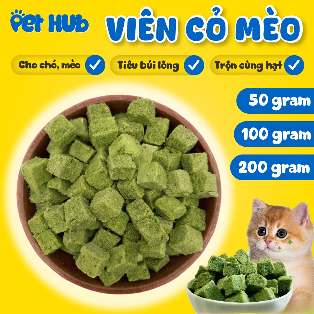 Viên Cỏ Mèo Mix Thịt Gà Hỗ Trợ Tiêu Búi Lông, Viên Rau Xanh Bổ Sung Protein Cho Mèo Pet Hub