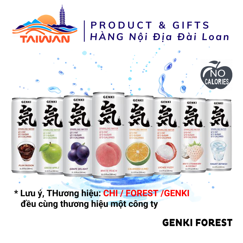 (9 vị) Nước Soda trái cây Genki Forest Sparkling có ga không Calo lon 330ml