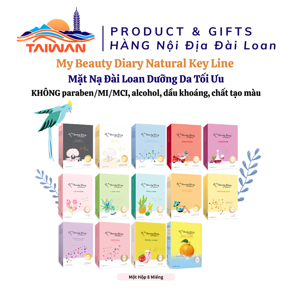 [Bản Đài] Hộp 8 miếng mặt nạ My Beauty Diary chăm sóc da, phục hồi, dưỡng ẩm và sáng da 23ml/miếng