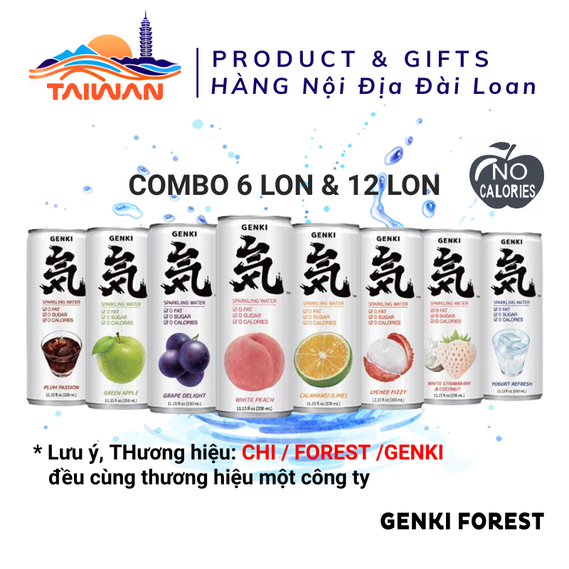 Combo 6 lon Nước Soda trái cây Genki Forest sparkling có ga không calo lon 330ml