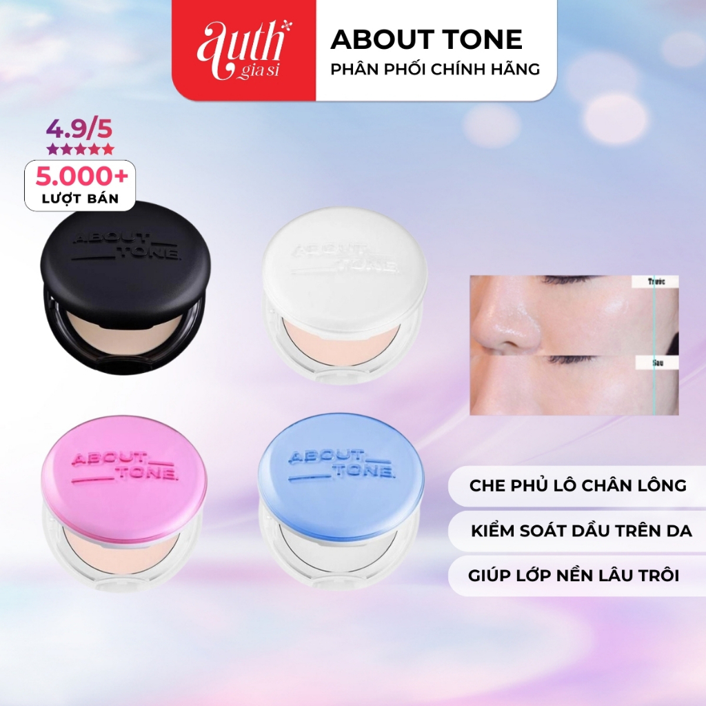 [ Siêu HOT ] Phấn Phủ About Tone Powder Pact Dạng Nén Nâng Tone Kiềm Dầu Siêu Lì Mịn Lâu Trôi