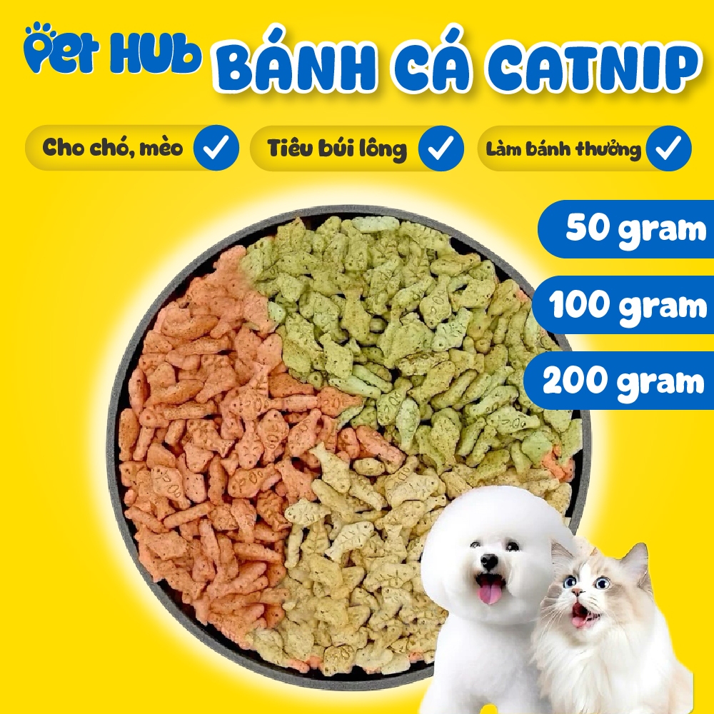 Bánh Cá Catnip, Bánh Cá Cỏ mèo Vị Cá Hồi, Cá Ngừ Snack Cho Mèo Làm Sạch Răng Pet Hub