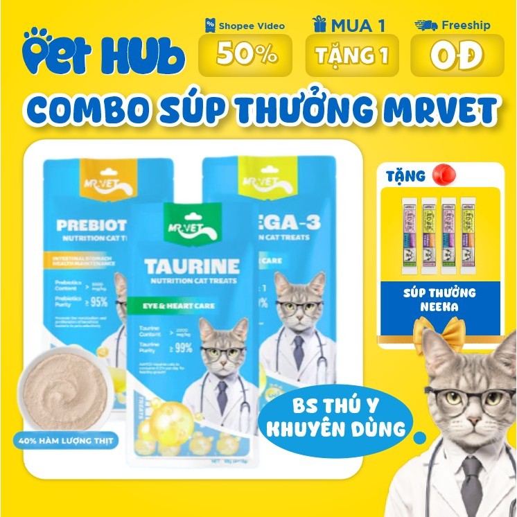 Combo 12 & 6 Gói Súp Thưởng Mr.Vet Bổ Sung Dinh Dưỡng Cho Mèo