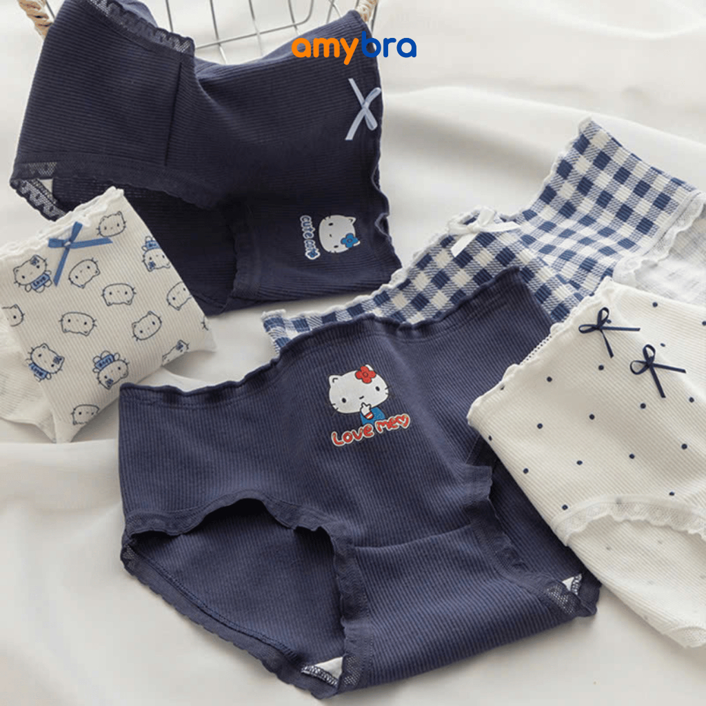 [ MẪU MỚI ] Combo Quần Lót Nữ Cotton Gân Tăm Cạp Vừa, Set Quần Chip Đáy May Kháng Khuẩn AMYBRA L2509
