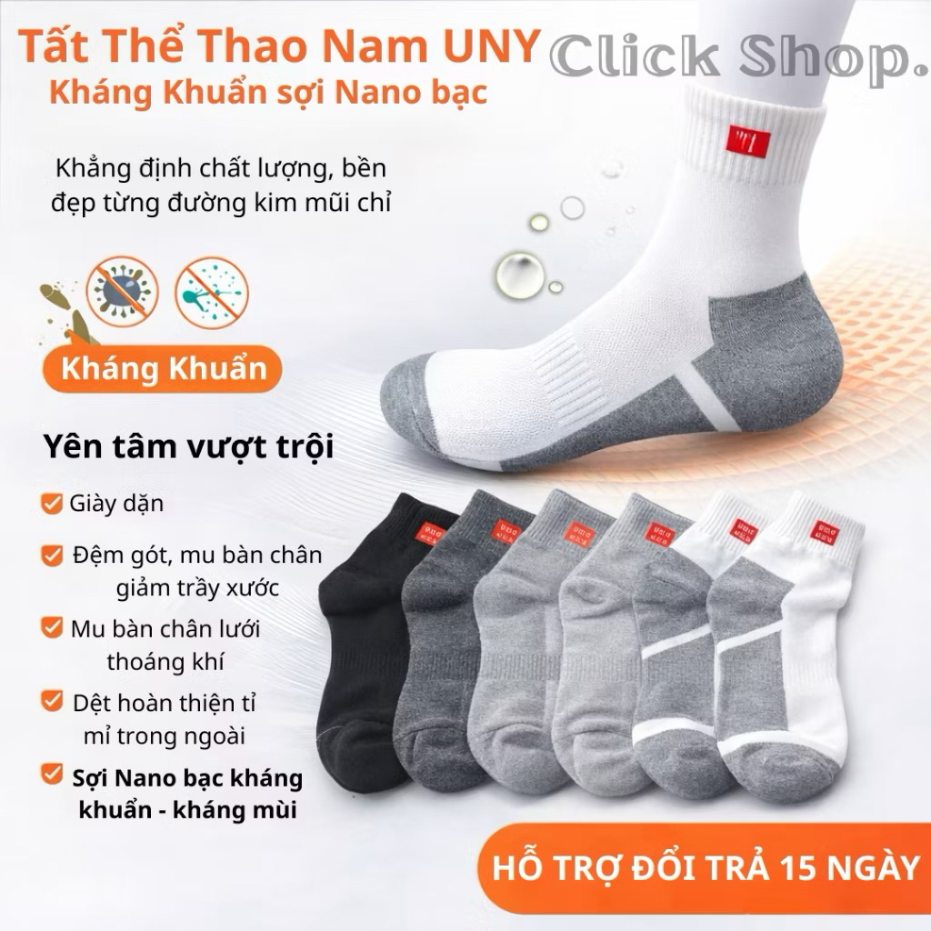 Combo 10 Đôi Tất Nam UNY Hàng Cao Cấp Kháng Khuẩn, Khử Mùi Hôi, Chất Vải Cotton Dày Dặn Co Giãn Tốt