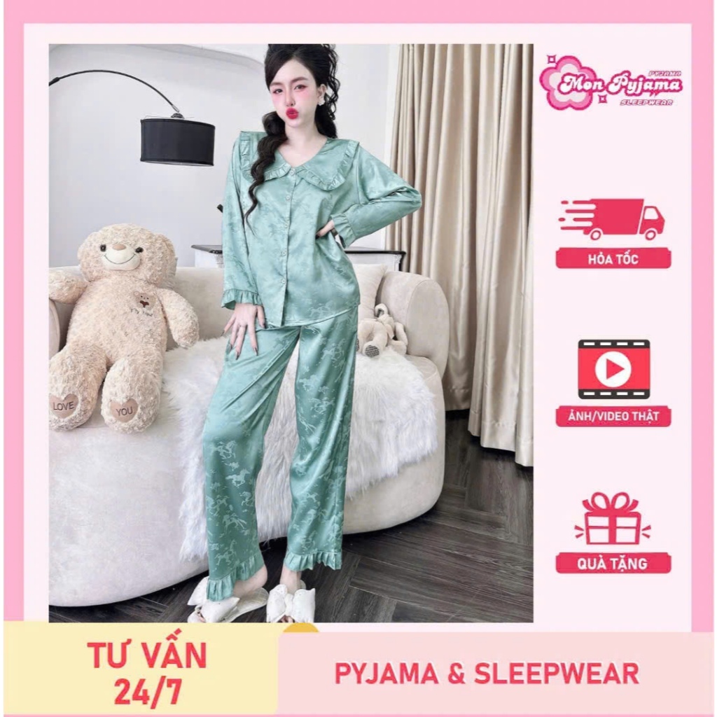 Đồ ngủ dễ thương,đồ bộ nữ đồ mặc nhà, set nữ pijama lụa mềm mịn mát họa tiết ngựa ẩn siêu sang[270].