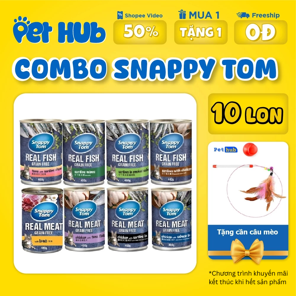 [400g] COMBO 12 & 6 Lon Pate Snappy Tom Hộp 400G Cho Mèo Cá Thật, Dạng Nguyên Miếng, Sốt, Nhuyễn