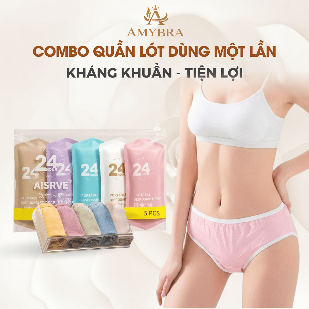 Combo 5 Quần Lót Cotton 1 Lần An Toàn Tiện Lợi, Túi 5 Quần Chip Kháng Khuẩn Phù Hợp Du Lịch, Mẹ Bầu Sau Sinh AMYBRA L594