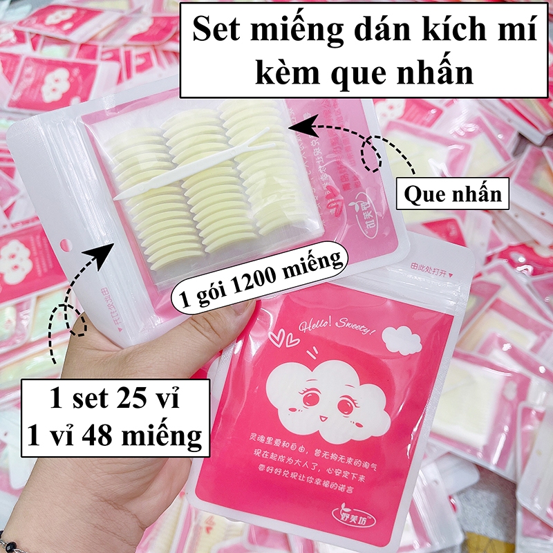 [Combo 2] Gói 25 vỉ miếng dán kích mí màu hồng sẵn keo kèm que nhấn mí