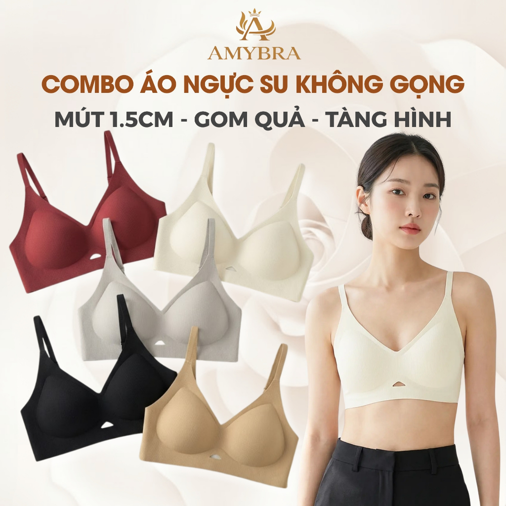 [ MẪU MỚI ] Combo Áo Ngực Đúc Su Gom Quả Ngăn Chảy Xệ, Set Áo Lót Tàng Hình Thoáng Khí AMYBRA A1289