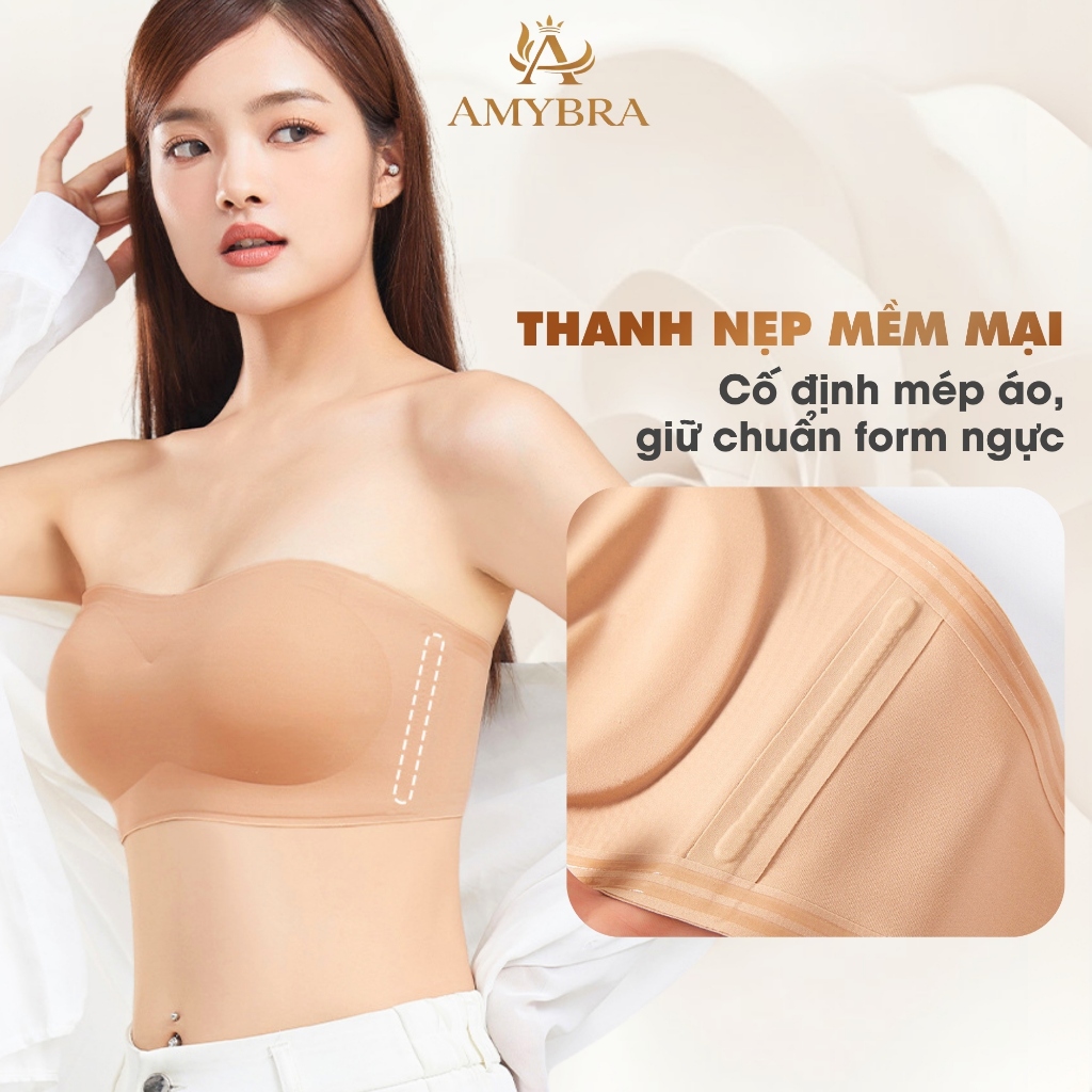 Áo Ngực Không Dây Đúc Su Tàng Hình, Áo Quây Ngực Bo Viền Chống Tụt AMYBRA A2382