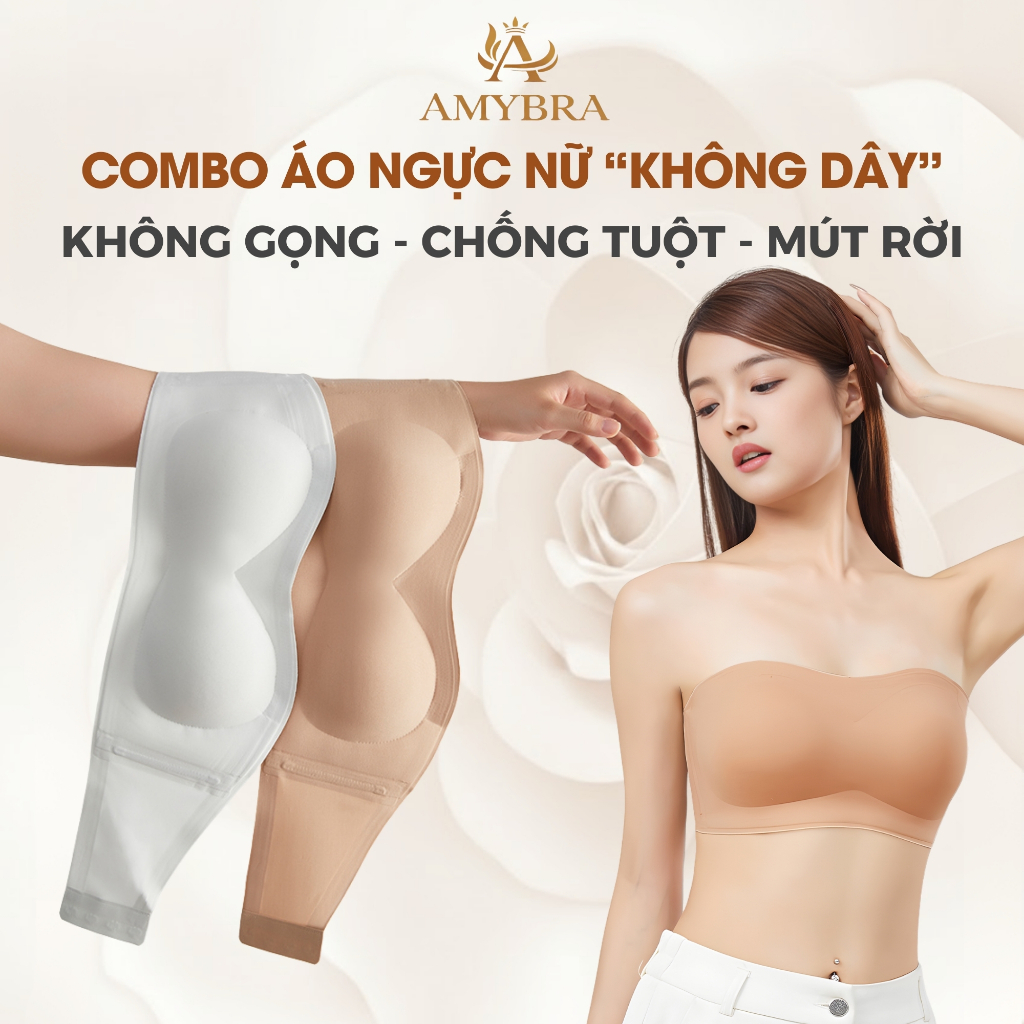 [ MẪU MỚI ] Combo Áo Ngực Không Dây Bo Viền Chống Tụt, Set Áo Quây Ngực Tàng Hình AMYBRA A2382