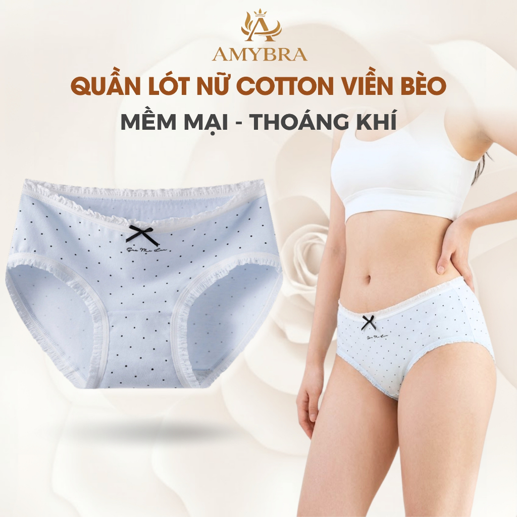 [ BST 2026 ] Quần Lót Nữ AMYBRA Cotton Mềm Mại Thoáng Khí, Quần Chip Viền Bèo Đính Nơ Nữ Tính L5114