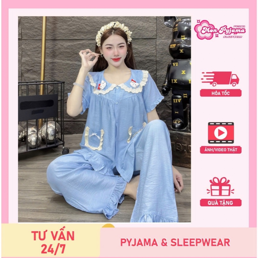 Đồ bộ nữ mặc nhà, đồ ngủ dễ thương, đồ xinh đũi tiểu thư cao cấp hello kitty trơn nhiều màu sắc [10]