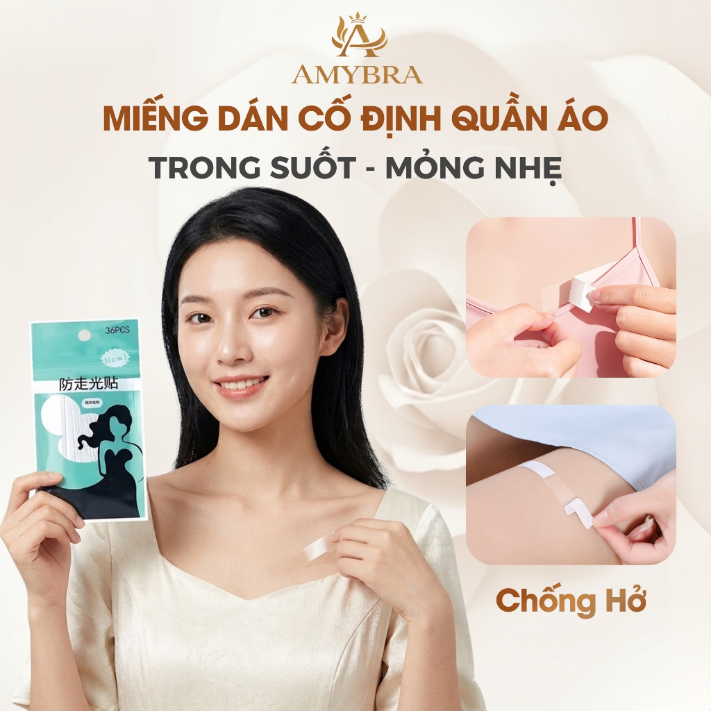 [ BẢN NÂNG CẤP ] 36 Miếng Dán Cố Định Quần Áo, Băng Dính Thời Trang 2 Mặt Mỏng Chống Hở AMYBRA D3001