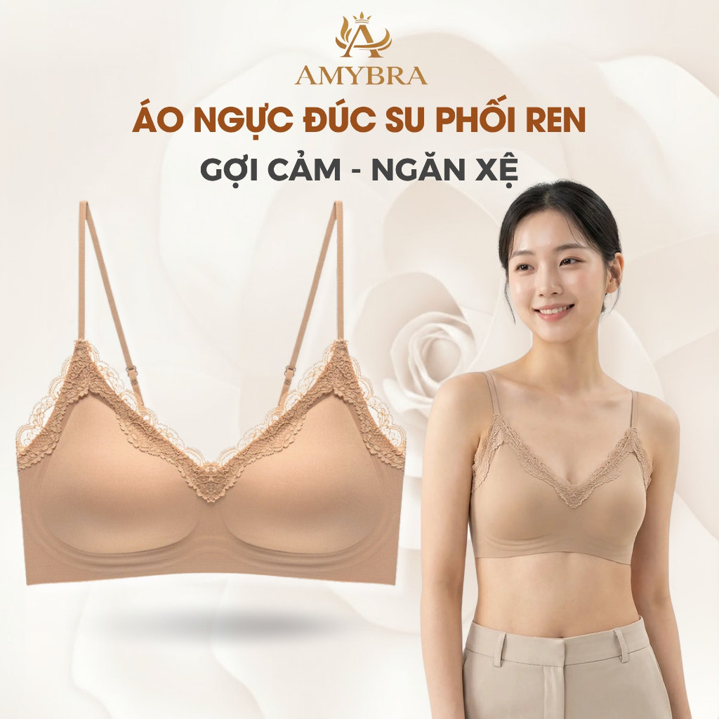 [ MẪU MỚI ] Áo Ngực Nữ AMYBRA Đúc Su Phối Ren Gợi Cảm, Áo Lót Nữ Đệm Liền Mỏng 1cm Mềm Mại A3729
