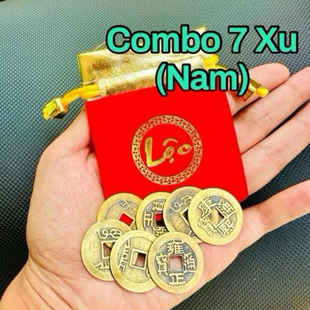 [TẶNG TÚI NHUNG LỘC] COMBO 7 Đồng Xu và 9 Đồng Xu Âm Dương Cho Nam Nữ, Trang Trí Nhà Decor Phòng
