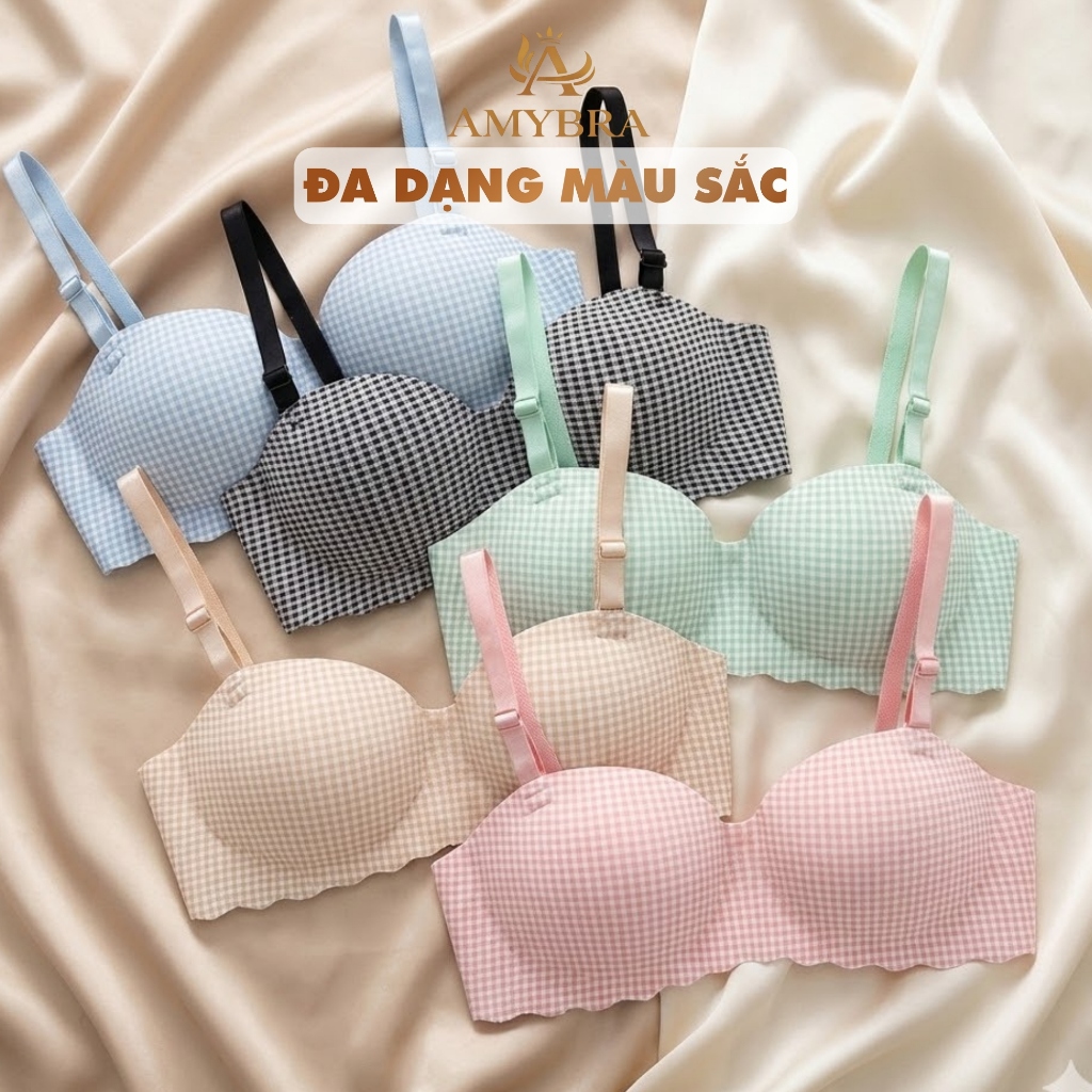 [ MẪU MỚI ] Áo Ngực Nữ Đúc Su Kẻ Caro Mềm Mại, Áo Lót Nữ Cúp Ngang Không Gọng AMYBRA A923