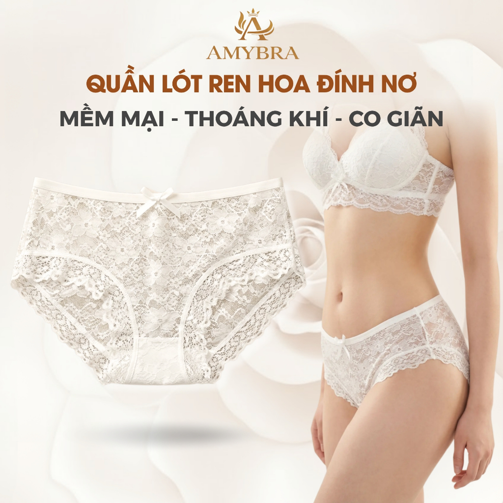 Quần Lót Ren Lưới Mềm Mịn Xuyên Thấu - Quần Lót Nữ Đính Nơ Cạp Vừa Quyến Rũ AMYBRA L104
