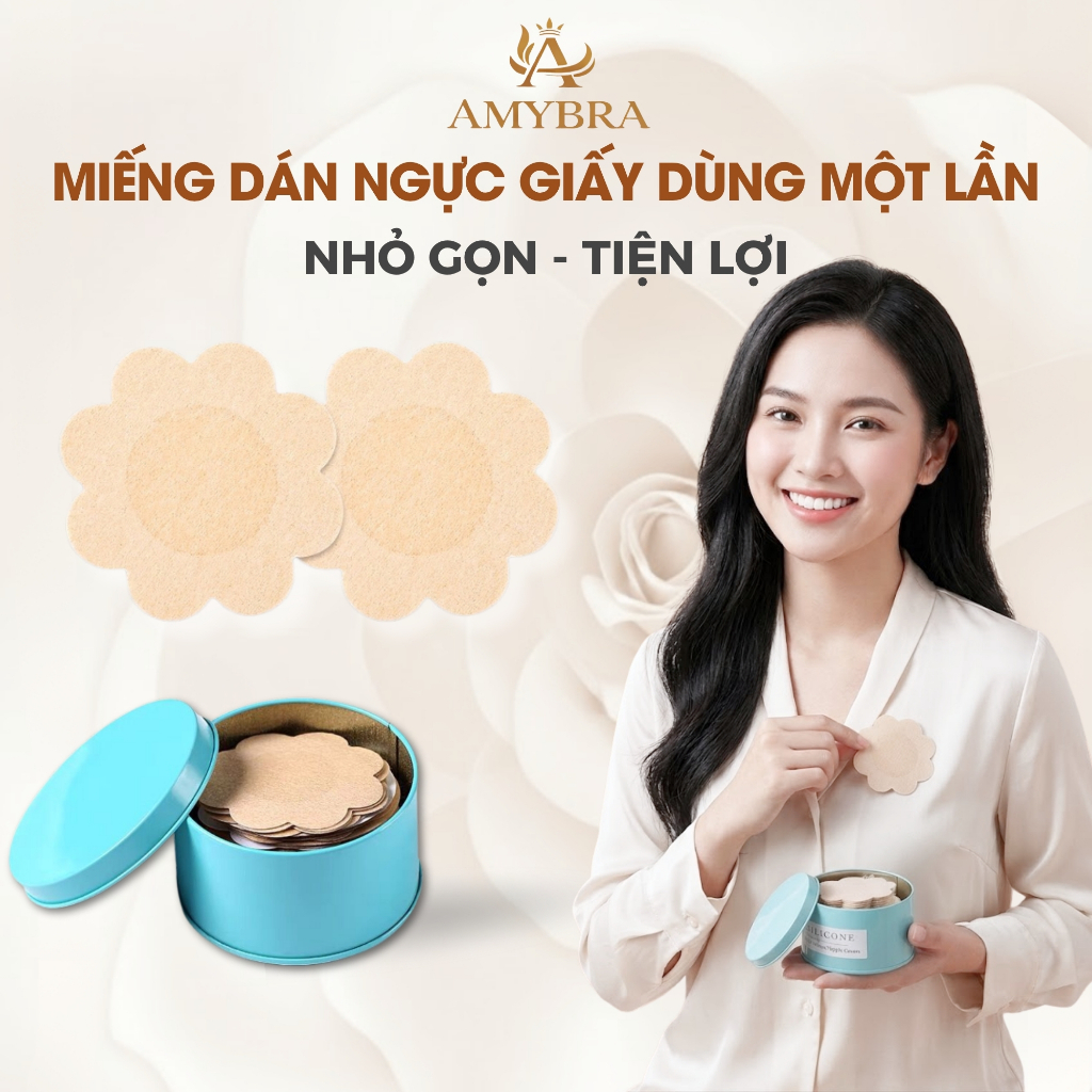 Hộp 60 Miếng Dán Giấy Hình Hoa Chống Lộ, Combo Miếng Dán Mỏng Nhẹ Sử Dụng 1 Lần Tiện Lợi AMYBRA
